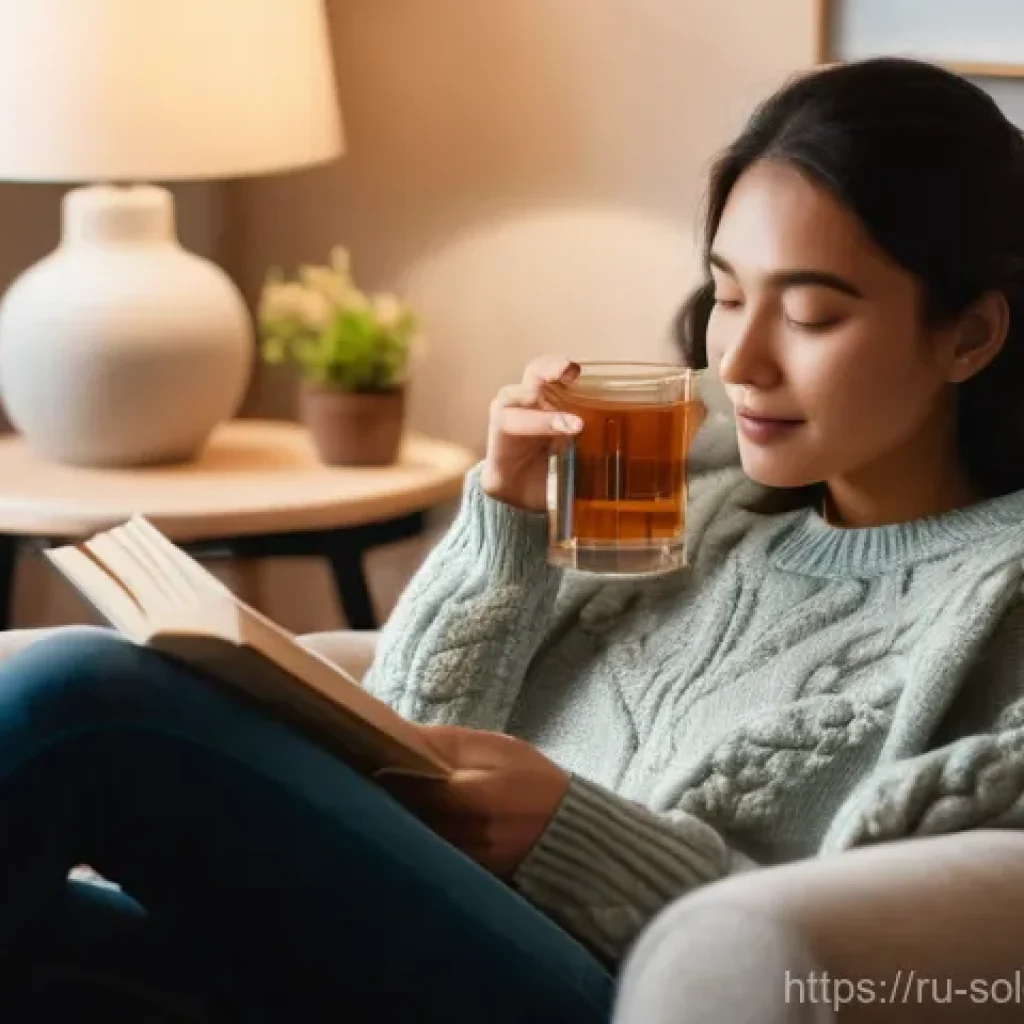 혼술과 DIY   직접 만드는 술잔 - **Prompt:** A cozy, warm-lit evening scene in a comfortable living room. A single person, dressed in...