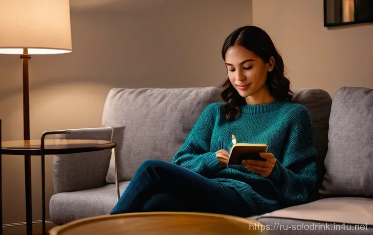 혼술을 즐기는 세대별 특징 - **Prompt for a Millennial enjoying sophisticated solitude:**
    "A candid, atmospheric shot of a mi...