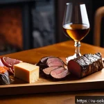 Home 22 위스키 페어링 음식 - A sophisticated tasting scene featuring a glass of smoky Islay single malt Scotch whisky on a wooden...
