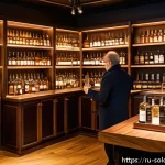 Home 23 혼술과 리커샵 이색적인 주류 매장 탐방 - A cozy, stylish artisanal liquor shop interior in a modern Russian city setting, featuring wooden sh...